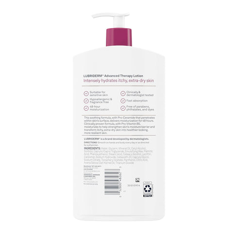 Lubriderm Advanced Therapy Fragrance Free Hand & Body Lotion, 24 Fl. Oz for Extra Dry Skin