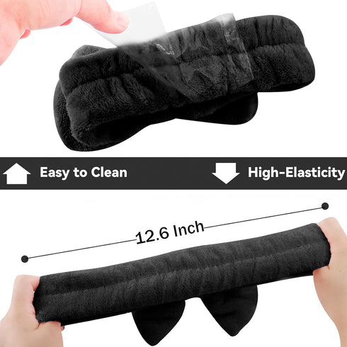Ondder Black Spa Headband for Washing Face Bow Skincare Headbands for Women Girls Makeup Womens Headbands Shower Hair Accessories for Women Girls