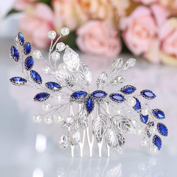 Unsutuo Bride Wedding Hair Comb, Blue Rhinestone Bridal Hair Accessories for Women and Flower Girls