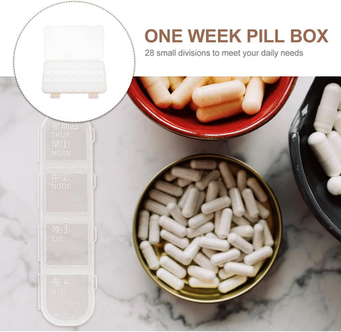 HONITANO 28-Compartment 7-Day Weekly Portable Medicine Organizer Sealed Pill Storage Box for Travel and Daily Use, Mini