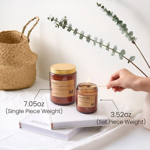 Set M&SENSE Teakwood Intense Scented Christmas Candle Gift, Aromatherapy Candle for Women, Soy Wax Candles Home