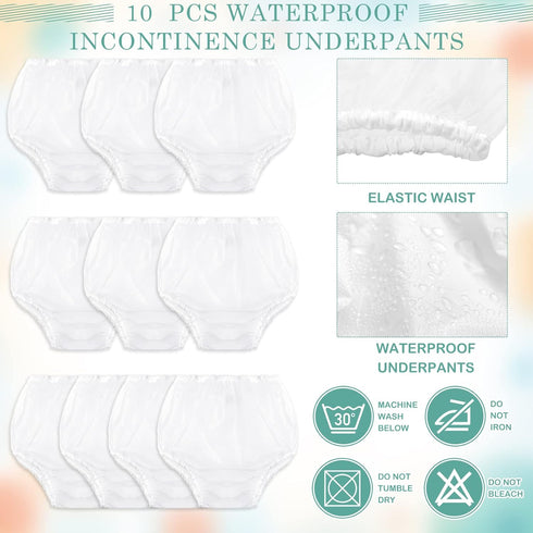 Weewooday 10 Pcs Adult Plastic Pants, Medium, White, Waterproof Incontinence Underpants, EVA Pull on Cover Pants, Leak