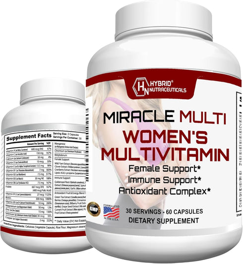 Hybrid Nutraceuticals MiracleMulti Multivitamin for Women - Female Support Formula, Immune Support, Minerals, Biotin,