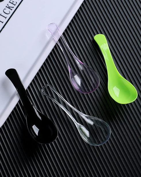 50 PCS Clear Plastic Disposable Spoons, Asian Soup Spoons, Chinese Tasting Spoons, Plastic Cutlery with Round Bottom
