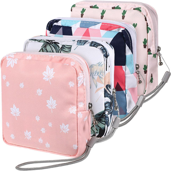 Skrfren 4 Pack Portable Sanitary Napkin Storage Bag, Samll Period Pouch for Purse