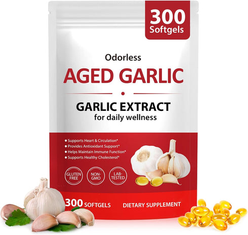 Stbhgfyxr Aged Garlic Extract Softgels,15:1 Concentrated Organic Garlic Extract Supplement, Non-GMO, Antioxidant Support,
