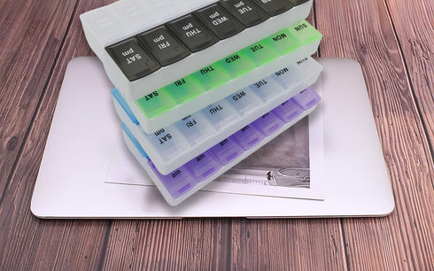 7 Day Weekly Pill Organizer, ShysTech Large Pill Case for Pills/Vitamins (Blue/White)