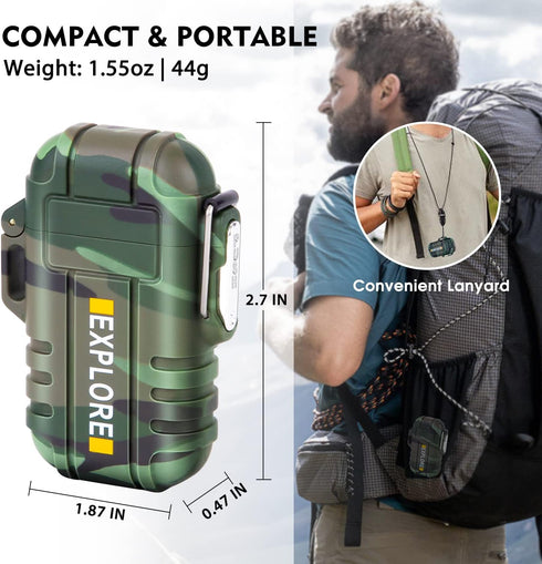 LcFun Waterproof Lighter, Outdoor Windproof Dual Arc Electric Lighter, USB Rechargeable for Camping