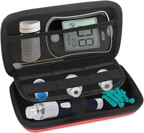 Small Protective Hard Shell Diabetic Travel Case, Organizer Bag for Testing Supplies, Red