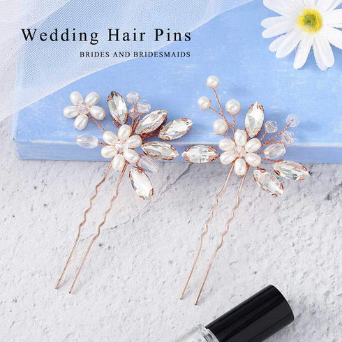 JAKAWIN Pearl Bride Wedding Hair Pins, Bridal Hair Piece Accessories for Women, HP065 (Rose Gold)