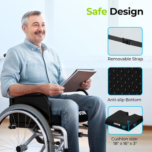 AUVON Gel Wheelchair Seat Cushion, Relieve Sciatica, Back, Coccyx, Pressure Sore and Ulcer Pain, Refreshing Ergonomic