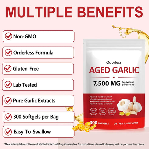 QYCOTXYR 7500mg, 300 Magnesium,Immune Non-GMO,2-Year Aged Garlic Extract Organic Garlic Extract Capsules