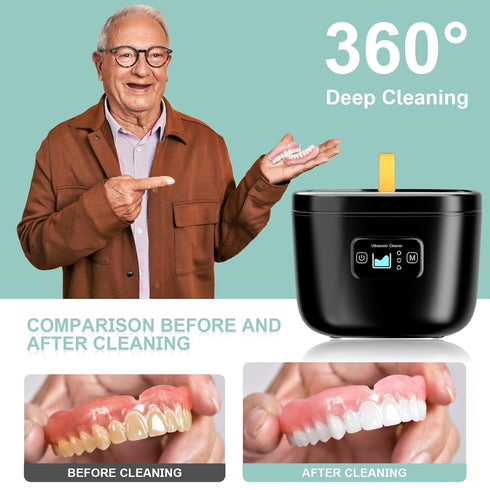 Ultrasonic Retainer Cleaner Machine, 45kHz LED Light Cleaner for Dentures, Aligner, Mouth Guard