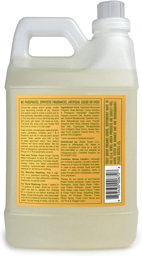 Rebel Green Natural Baby Laundry Detergent, Certified Organic and Hypoallergenic Liquid Soap for Infants - 64 Loads