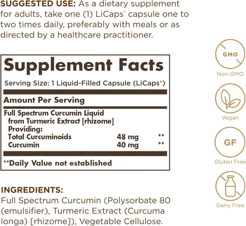 Solgar Full Spectrum Curcumin Liquid Extract Softgels - 30 Count - Non-GMO, Gluten-Free, Dairy-Free, Soy-Free - Faster