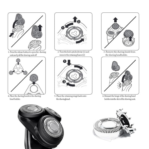 SH50/52 Replacement Heads for Philips Norelco Series 5000 Electric Shavers, Compatible with S5000, S5100, S5500 (3 Pack)