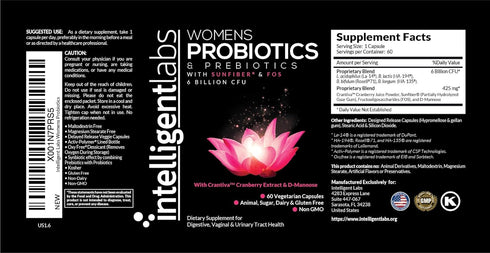Intelligent Labs Women's Probiotics Formula with Cranberry Extract, D-Mannose, 60-Day Supply, 6 Billion CFU