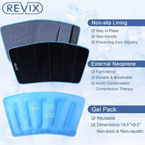 REVIX XL Shin Splint Ice Pack for Injuries, Reusable Gel Cold Pack for Calf Leg Pain Relief (Set of 2)