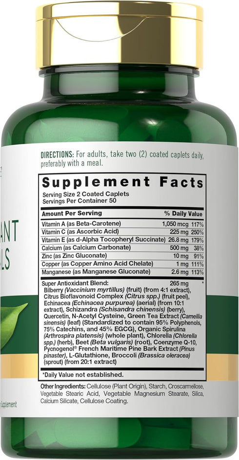 Carlyle Antioxidants Supplement | 100 Caplets | Nutritional Complex | Vitamin A, C, E | Non-GMO, Gluten Free Formula