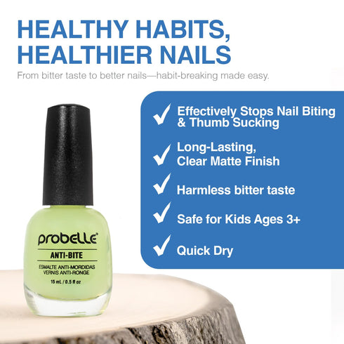 Probelle Anti-Bite Nail Biting Treatment for Kids & Adults, No Bite Nail Polish Deterrent, 0.5 fl oz