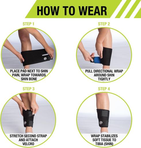Pro-Tec Shin Splints Compression Wrap, Adjustable Support for Men and Women, Black