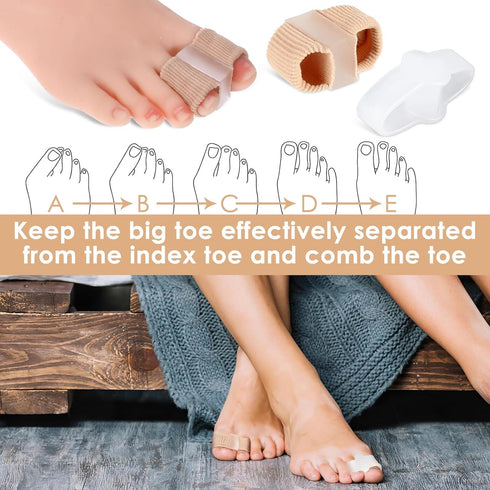 2pcs Bunion Corrector Toe Separators with 2 Loops, Big Toe Spacer Hammer Toe Straightener for Foot Alignment Relief