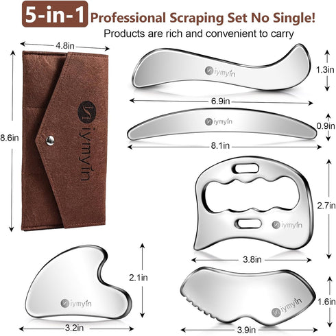 Niymyin 5-in-1 Set, Stainless Steel Muscle & Fascia Scraper Tool For Body Skin Massage and Sore Muscles, Myofascial