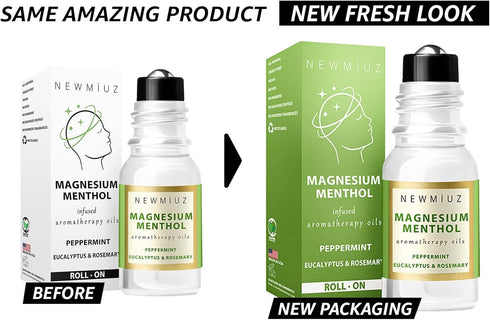 Magnesium Menthol Migraine Roll on Stick - Natural Fast Acting & Cooling Relief Peppermint Eucalyptus Aromatherapy