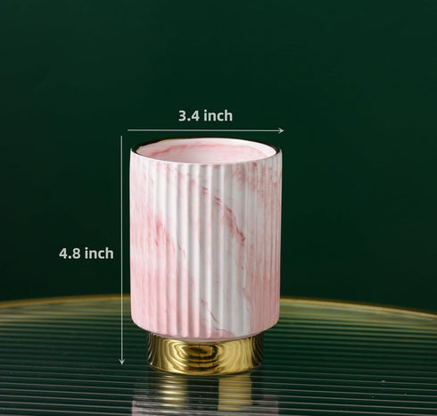 IEEK Pink and Gold Makeup Brush Holder Organizer, Glass Cup for Eyebrow Pencil, European Style
