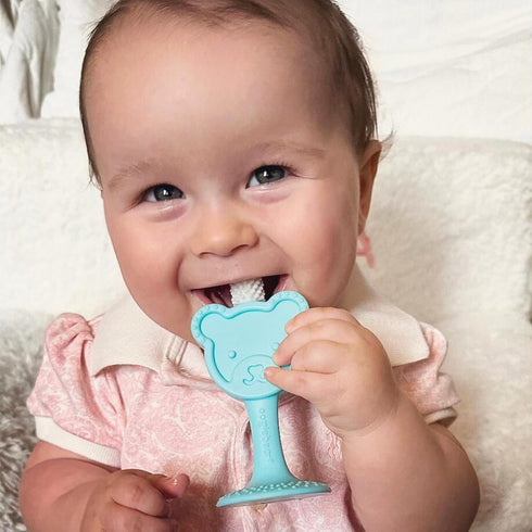 oogiebear Infant-to-Toddler Training Toothbrush - 0-2 years, 360° Soft Silicone, Teddy Bear Design