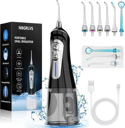 Water Dental Flosser Cordless for Teeth Cleaning, Powerful Oral Irrigator with 6 Adjustable Modes, 320ML Portable