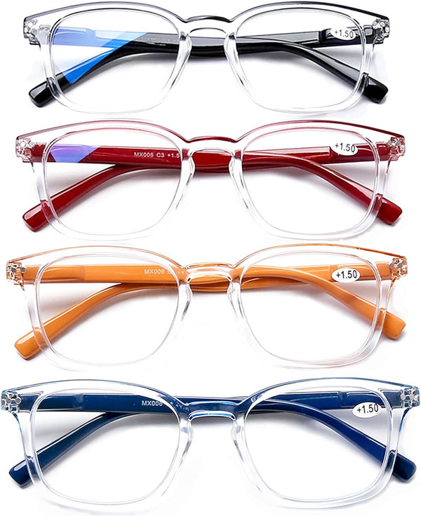 AQWANO 4 Pack Blue Light Filter Reading Glasses for Men and Women