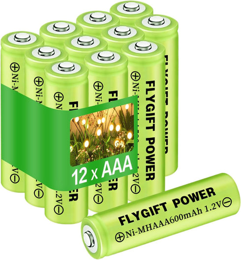 12 Pack AAA Rechargeable Battery 1.2V Ni-MH 600mAh for Solar Pathway Lights, Outdoor Solar Lights