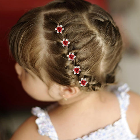 YISSION 20Pcs Mini Rose Flower Hair Clips - Cute Rhinestone Hair Pins Small Decorative Hair Clips for Girls Women