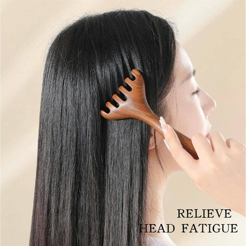 KINTEGOOD Sandalwood Massage Comb, Long Handle Wooden Scalp Massager, Gua Sha Tool for Head, Neck and Face, Scalp