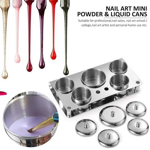 Nail Art Tools, 5pcs Stainless Steel Disinfection Case for Mini Powder & Liquid Set, Compact Manicure Tools