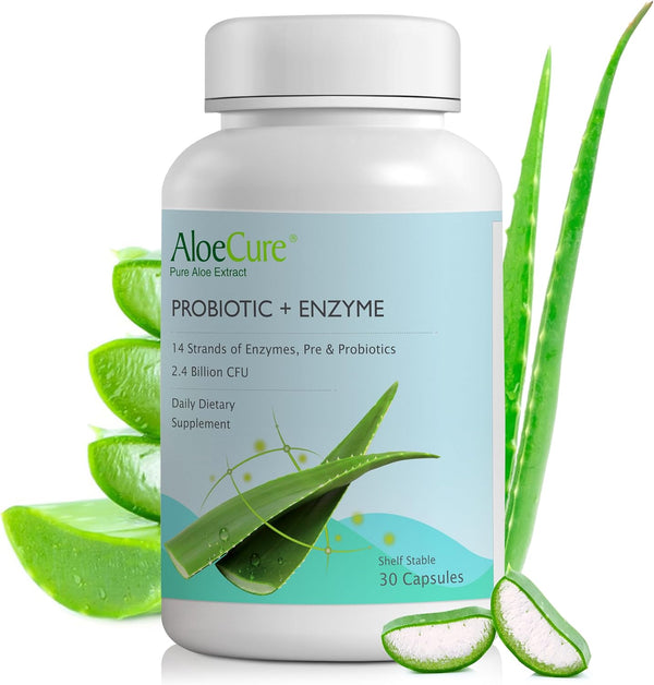 AloeCure Probiotics + Enzyme Capsules | 30 Capsules | 2.4 Billion CFU for Women's Digestive Health | Daily Aloe