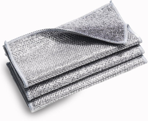 3 Pcs Upgraded Non Scratch Wire Dishcloth, Double-Sided Bamboo Charcoal Cleaning Rags for Dishes