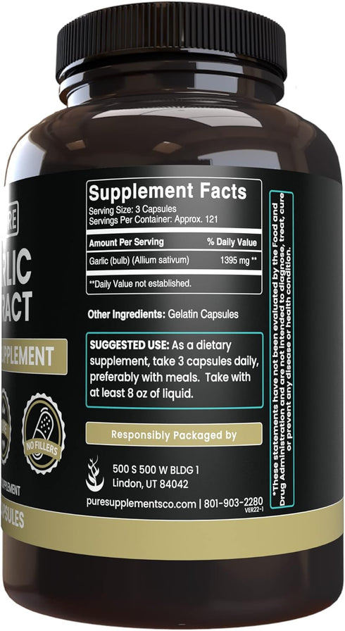 Pure Original Ingredients Garlic Extract (365 Capsules) No Fillers, Always Pure and Lab Verified