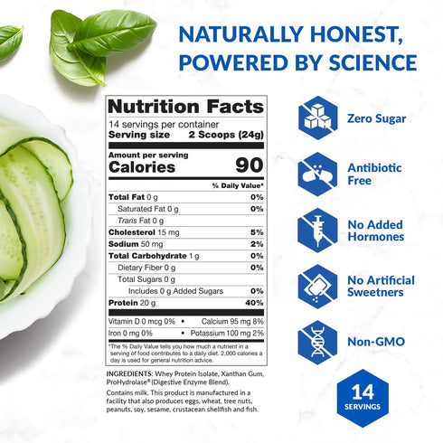 BioTrust Low Carb Lite Protein Powder - 20g Grass-Fed Whey Protein Isolate - Low Carb, Sugar Free, Unflavored, 14