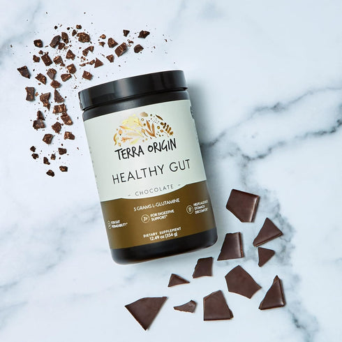 TERRA ORIGIN Healthy Gut Chocolate - 30 Servings with L-Glutamine, Zinc, Glucosamine, and More!
