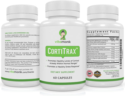 VitaMonk CortiTrax Natural Cortisol Blocker - Doctor Formulated Cortisol Support & Reducer - 60 Capsule Supplement