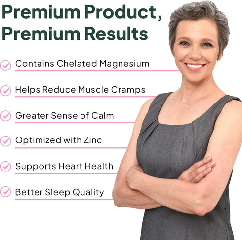 Pure Magnesium Glycinate with Zinc - Maximum Strength Chelated Magnesium Supplement for Muscle Cramps and Sleep Support
