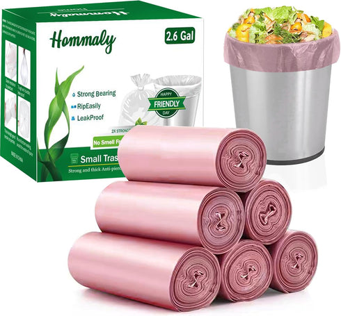 Hommaly 2.6 Gallon 240 pcs Small Pink Trash Bags, Strong Garbage Bags,