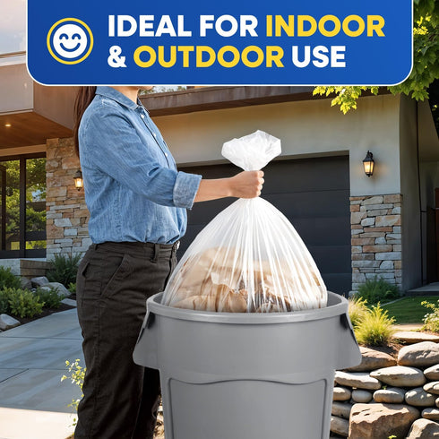 Plexon 56 43" 47" 16 Commercial Pack 150 Gallon Clear Trash Bags x High-Density Garbage Liners, Micron Heavy-Duty Clear