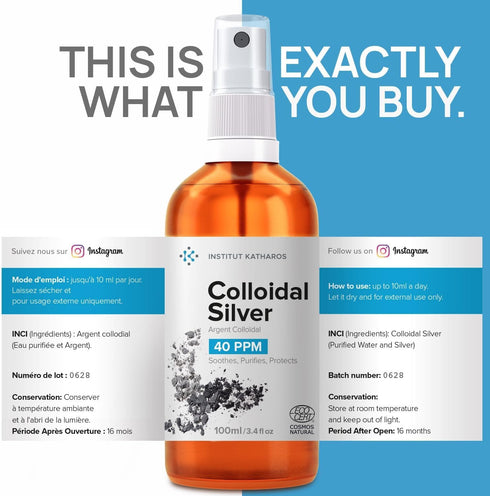Colloidal Silver Liquid Spray, 3.4 fl oz, Bioactive Hydrosol Silver Water, Ionic Minerals 40 PPM