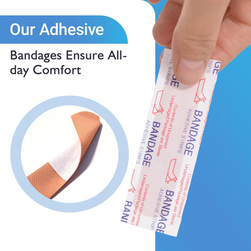 HAPPY CHEERS 3/4" 3" inch,1000 Count Adhesive Bandages x Bulk Plastic PE Strip Bandage, Waterproof, NonStick Pad