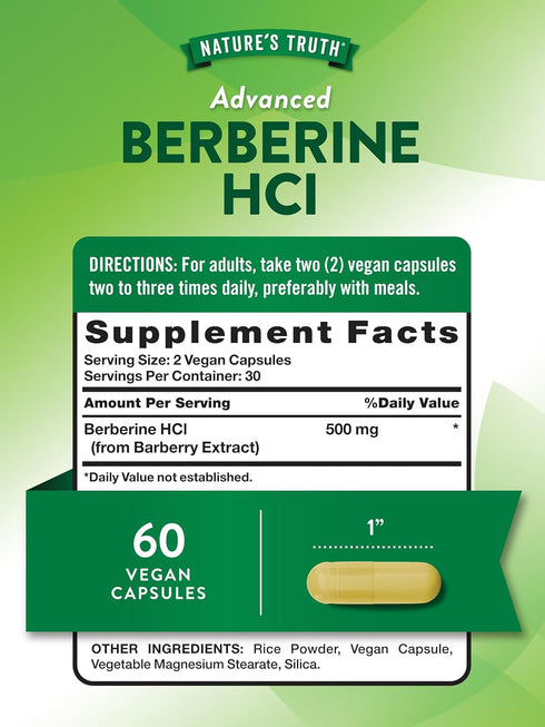 Nature's Truth Berberine 500mg | 60 Capsules | Vegan, Non-GMO, and Gluten Free Supplement