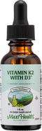 Maxi Health Liquid Vitamin D3 with K2 Drops, 1 fl oz Vitamin Supplement for Long-Term Health