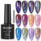MIZHSE 10ml Universal Rainbow Cat Eye Gel Polish, Laser Holographic 9D Soak Off LED U V Nail Art Varnish with Magnetic